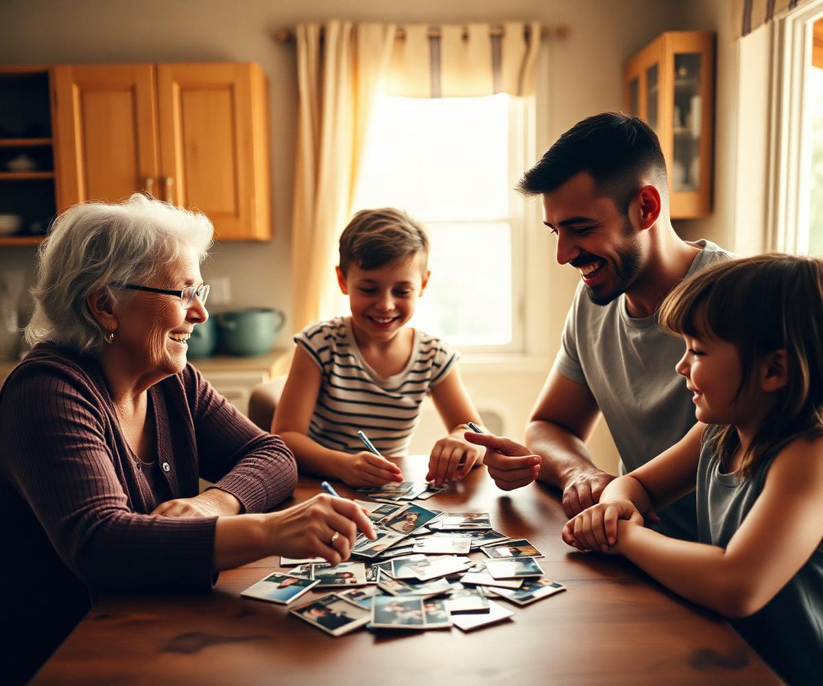 A multi-generational family looking through their new photo magnets together